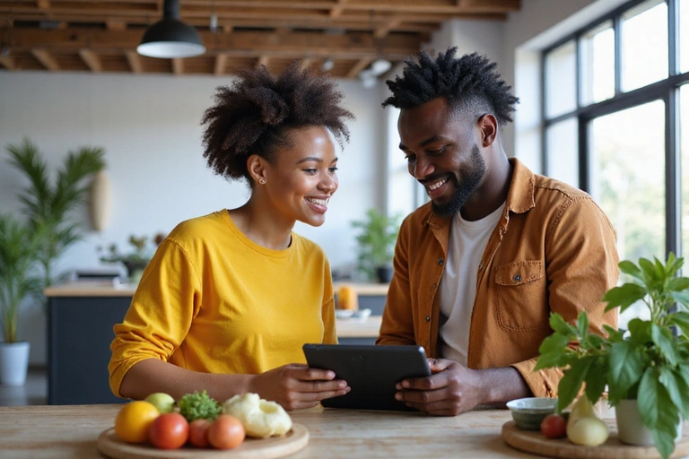 Uomo e donna che discutono di nutrizione